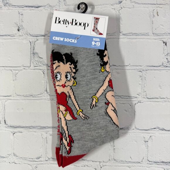 Betty Boop Socks Women 9-13 Crew Pair Gray Print Cartoon - Picture 3 of 5